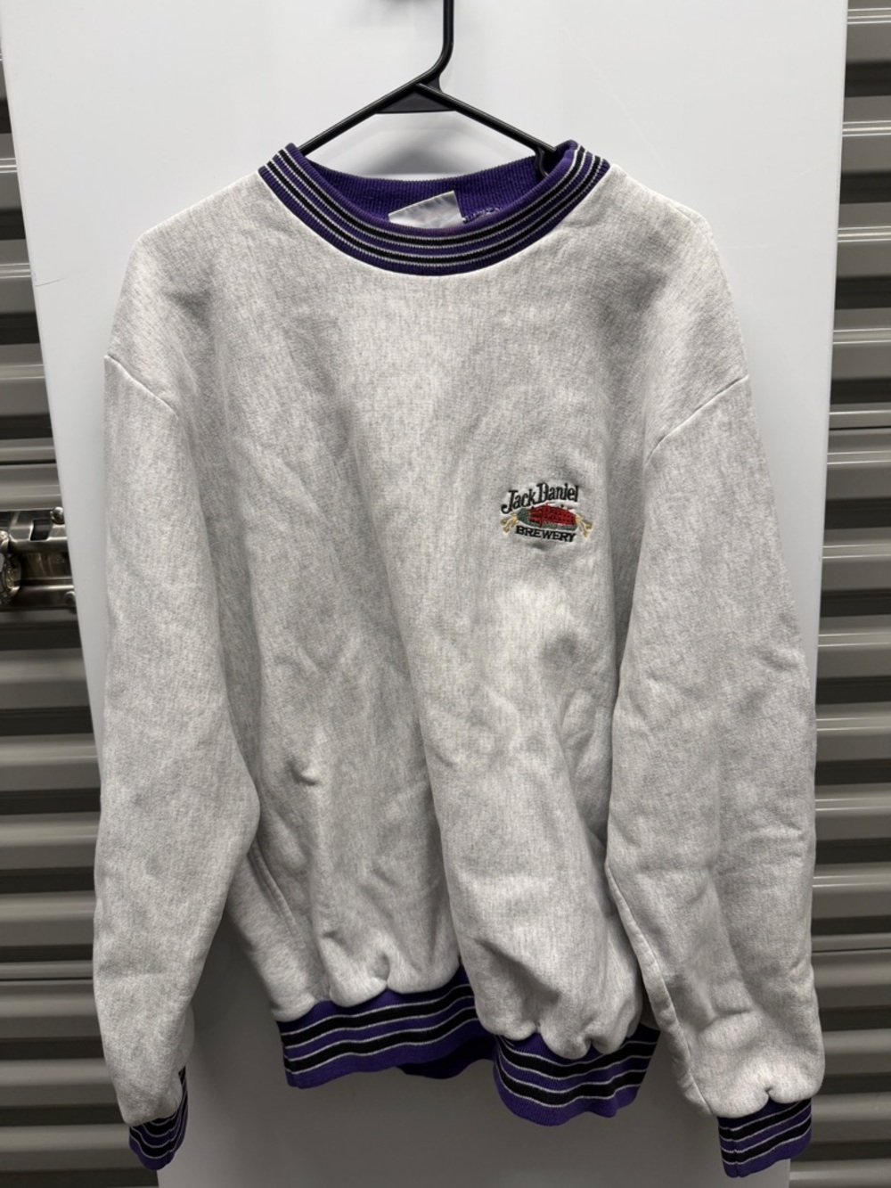 Jack Daniels Gray Crewneck Sweater with Purple Trim vintage xl